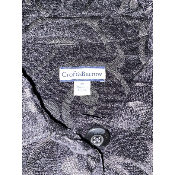 Croft & Barrow Floral Embossed Black Long Sleeve Velvet Jacket Size M Button Top - Picture 13 of 16